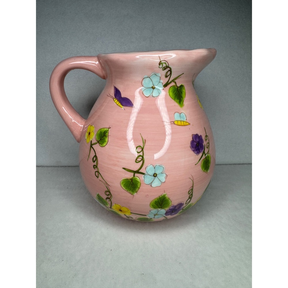 Gates Ware Easter Bunny Ceramic Pitcher Pink Floral Spring Rabbit‎ Large Juice